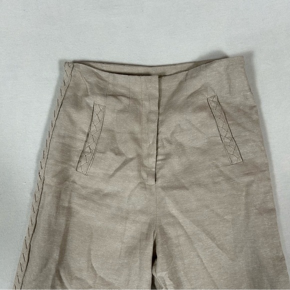 Jason Wu Wide Leg Linen Pants Womens 2 Beige High Rise Crop Braided Detail - Picture 2 of 12